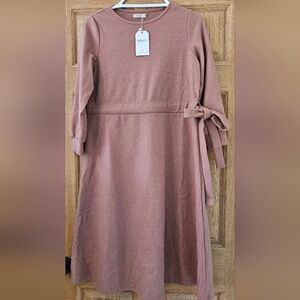 NWT Inherit Blair Long Sleeve Sweatshirt Midi Dress Pink Very Soft Fleece Sz. S